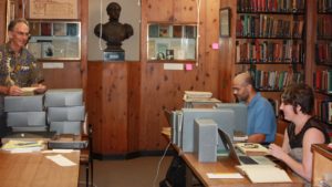 Scholars at work: left to right: Postel, Lappas, Dunlap